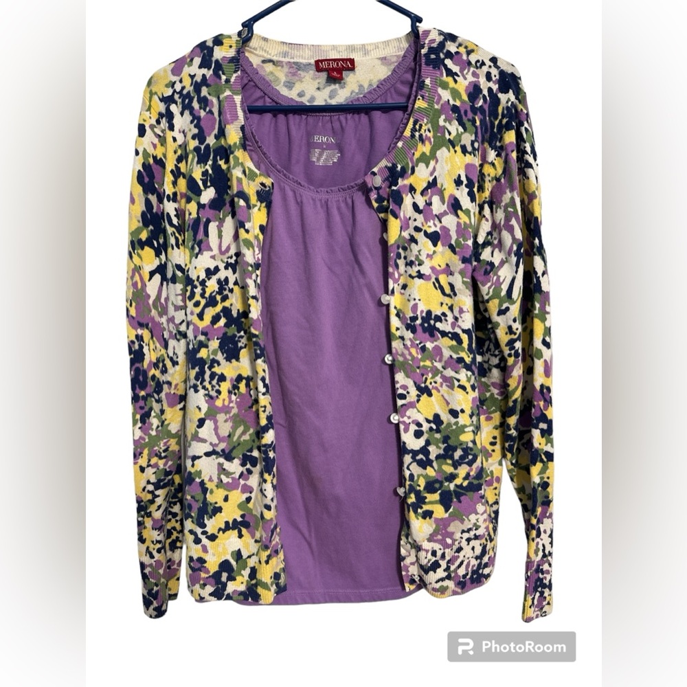 Merona Floralish Cardigan (Large) & Purple Tank Top (Medium).